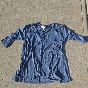 Jessica Simpson Navy Long Sleeve Top with Lace Accents